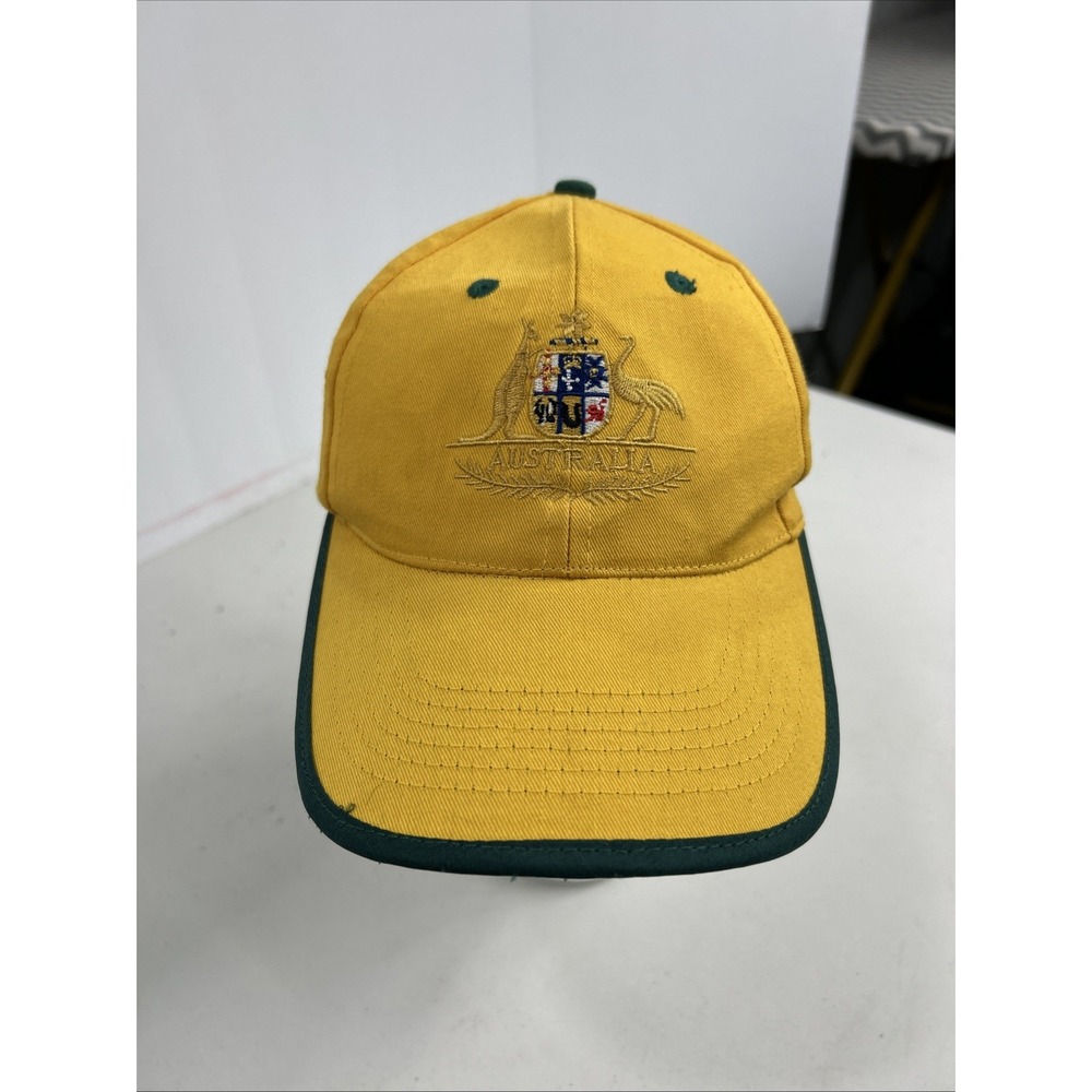 AUSTRALIA Adjustable Trucker type Hat Yellow Green Embroidered Vintage Y2K
